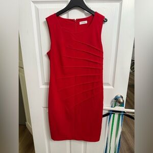 Calvin Klein Red Sheath Dress Women’s Size 10 Asymmetrical Sleeveless Career
